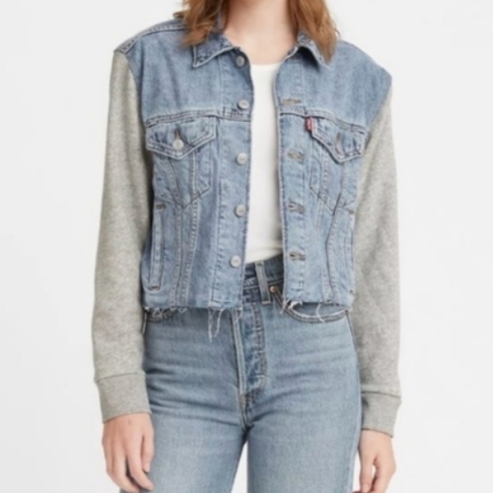 Levi's Denim Ex boyfriend Women's Jacket with Gray Sleeves Sz XL